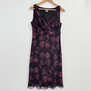 Ann Taylor Y2K Dark Floral Midi Dress 10P Purple Babydoll Whimsigoth Fairy